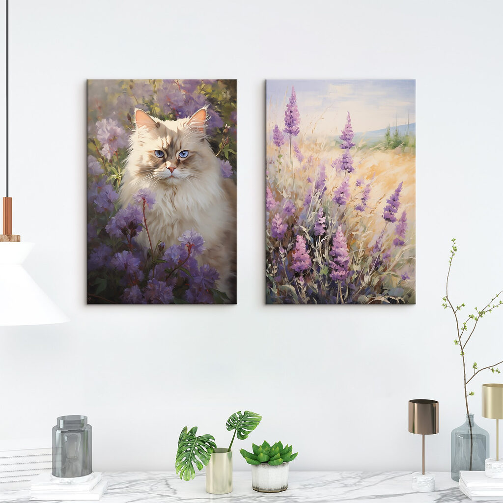 Gatto tra i fiori in un ambiente