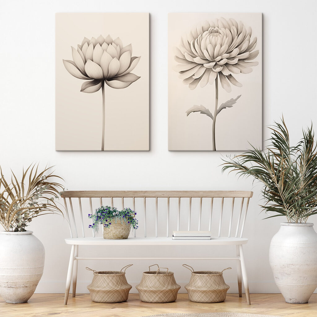 Fiori disegnati a tratto in un ambiente