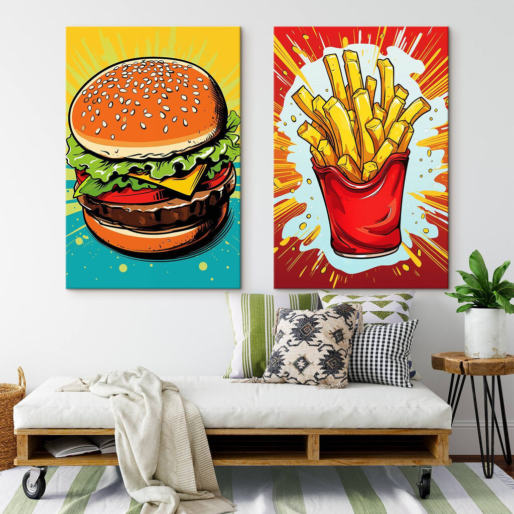 Hamburger con patatine in un ambiente