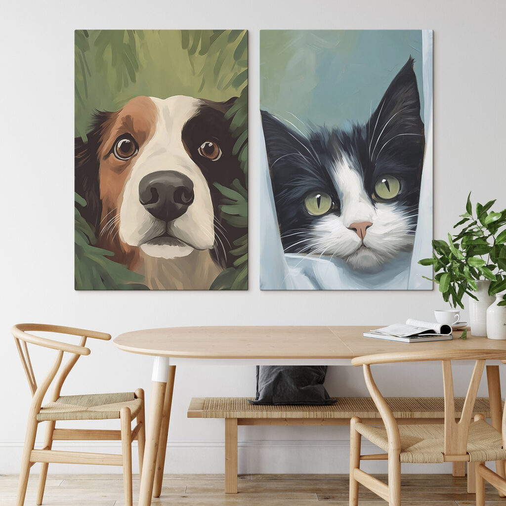 Cane e gatto curiosi in un ambiente