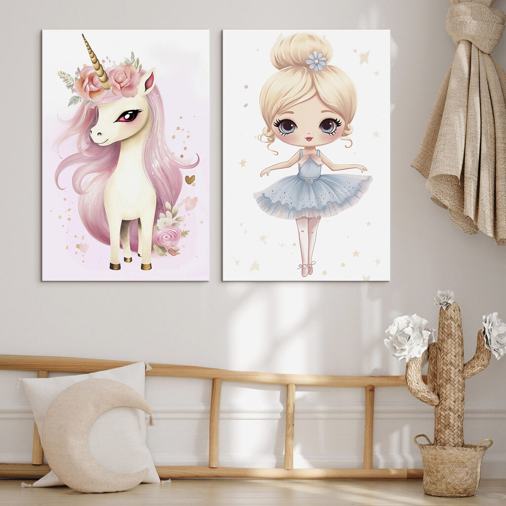 Unicorno con ghirlanda floreale in un ambiente