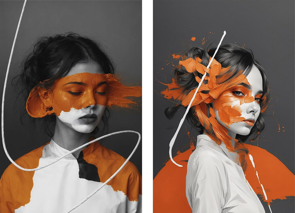 Donne con vernice arancione — design completo