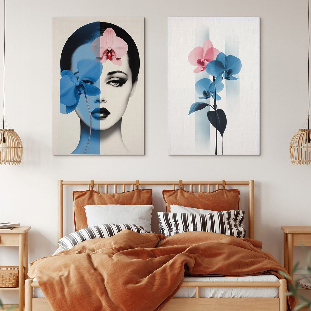 Donna con orchidee in un ambiente