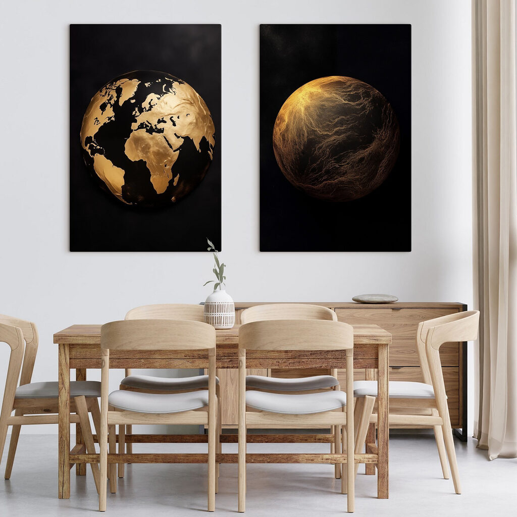 Globo e sfere in un ambiente