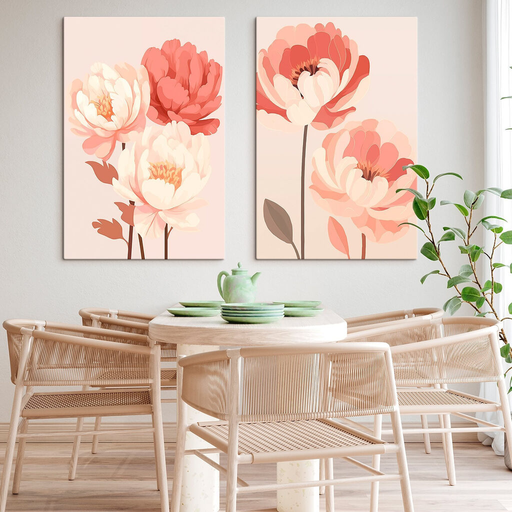 Peonie stilizzate in coppia in un ambiente