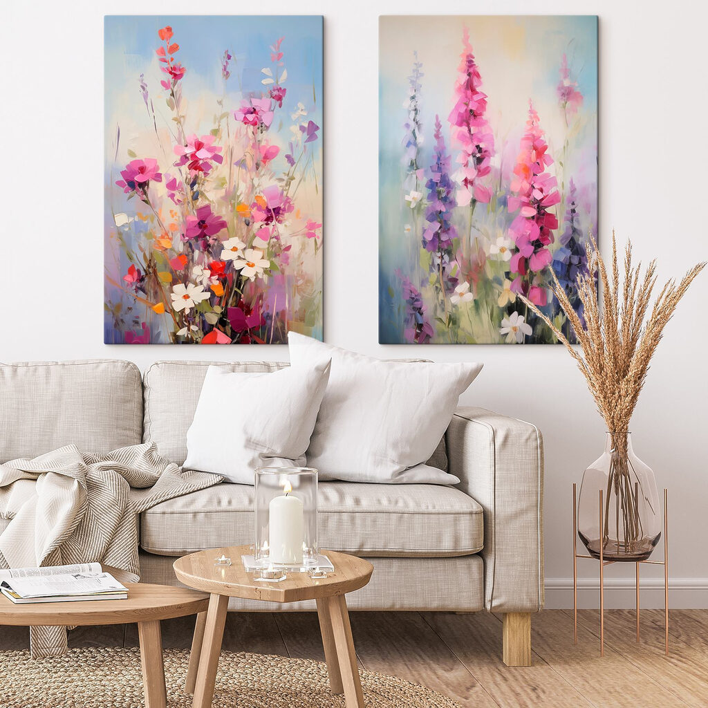 Prati rosa e viola in un ambiente