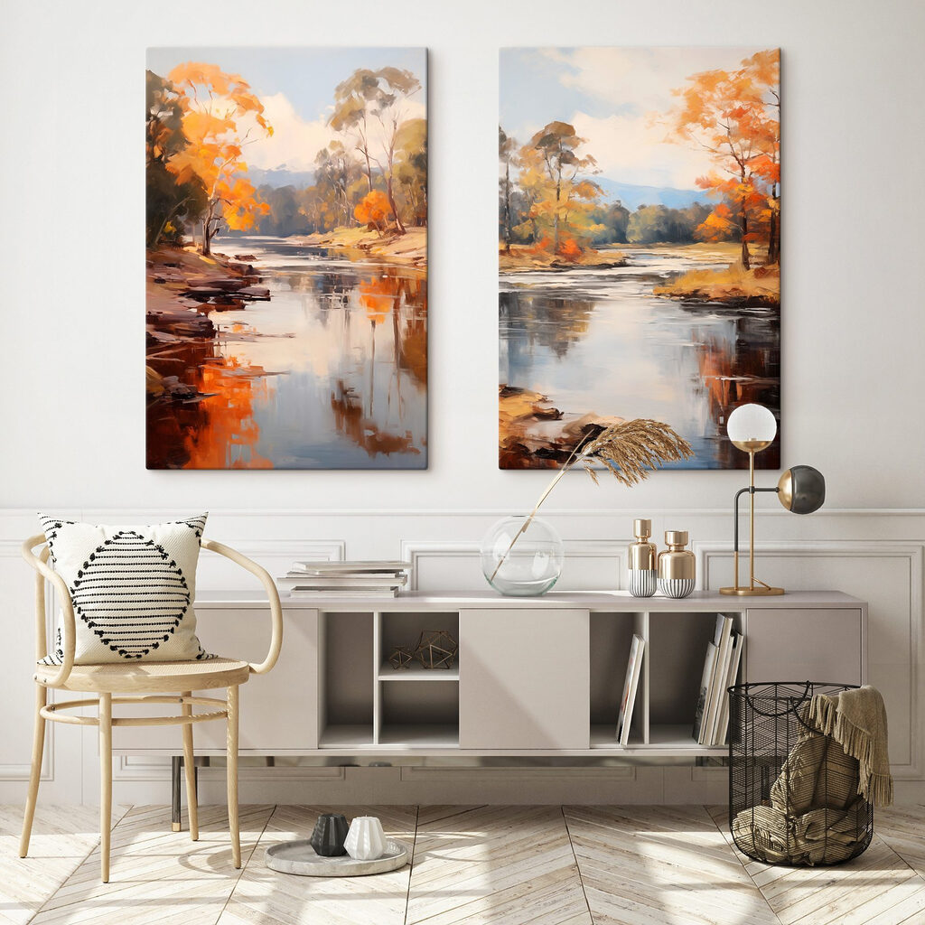 Riflessi d’autunno sul fiume in un ambiente