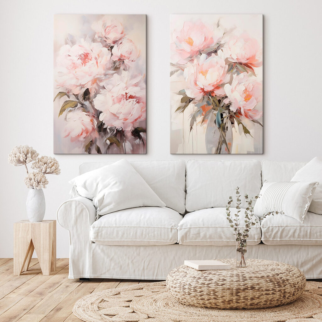 Grappolo di peonie dipinte in un ambiente