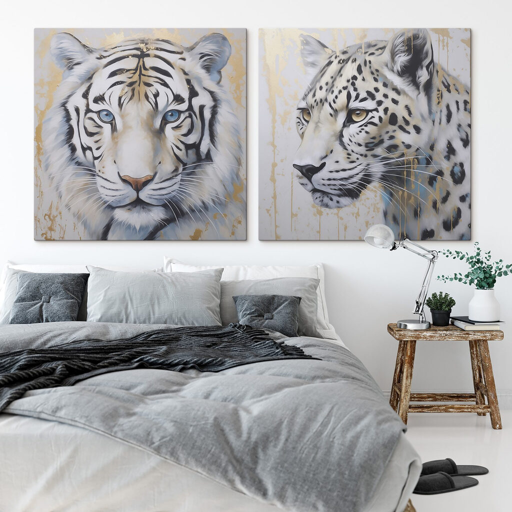 Tigre e leopardo in un ambiente