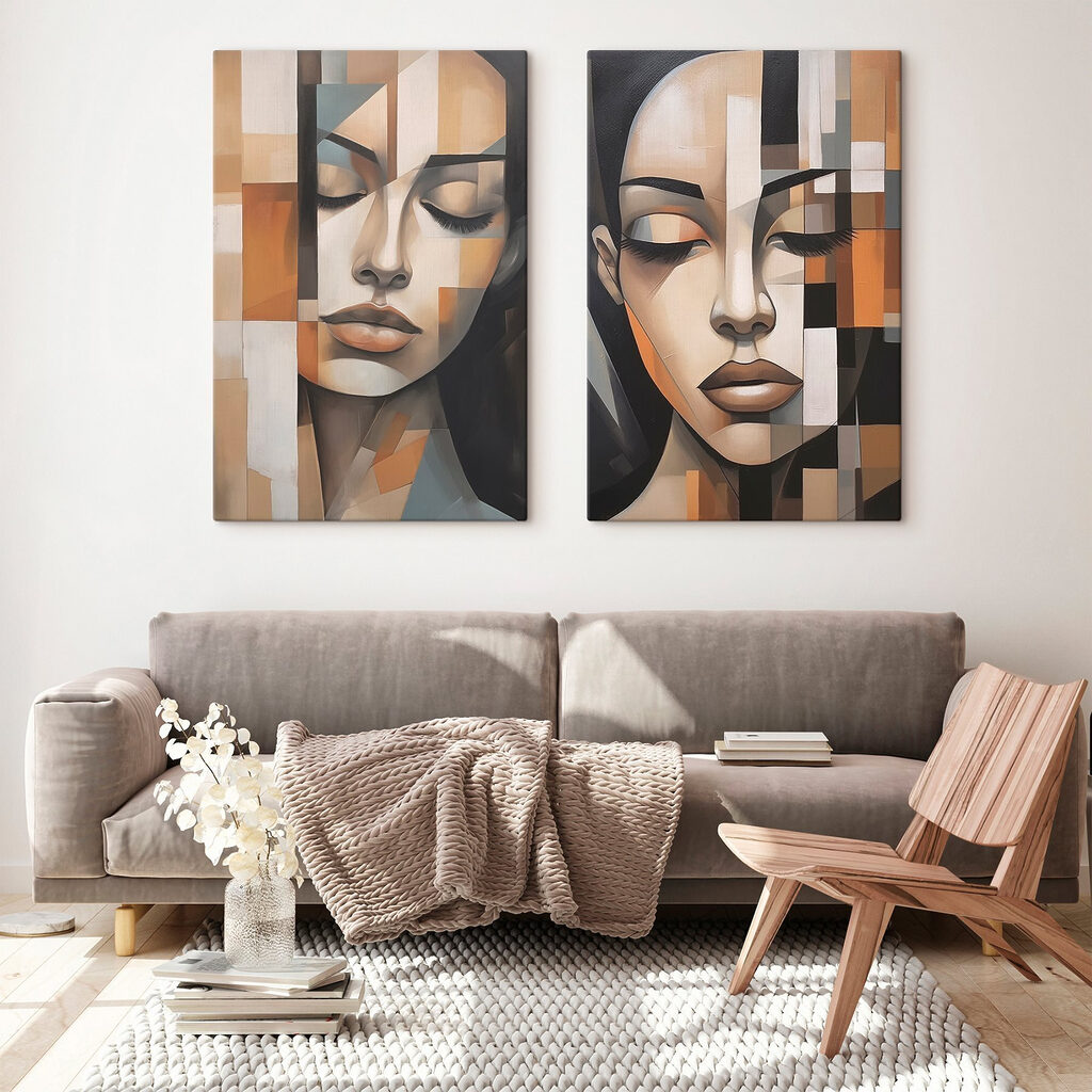 Volti angolari in beige in un ambiente