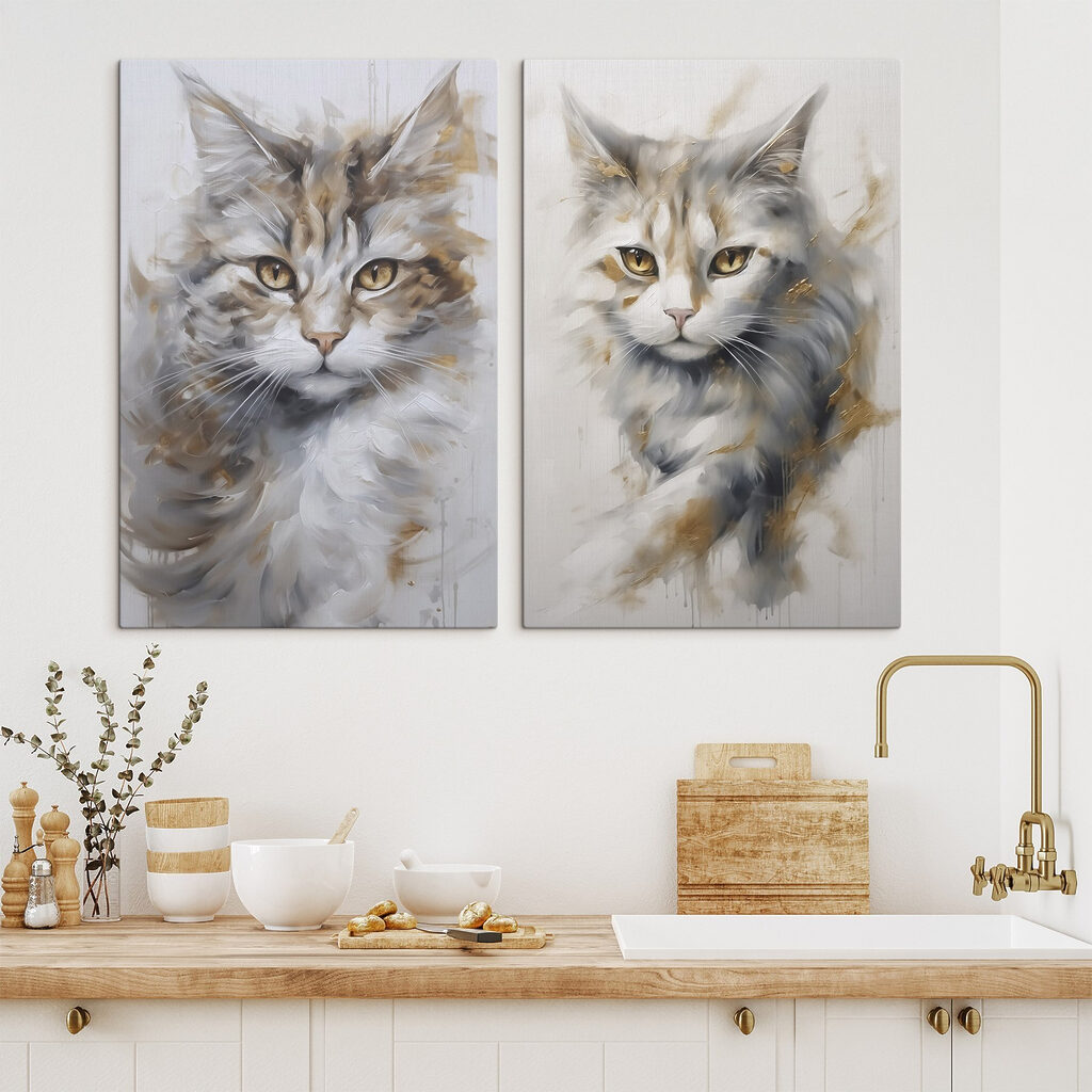 Gatti grigi con oro in un ambiente