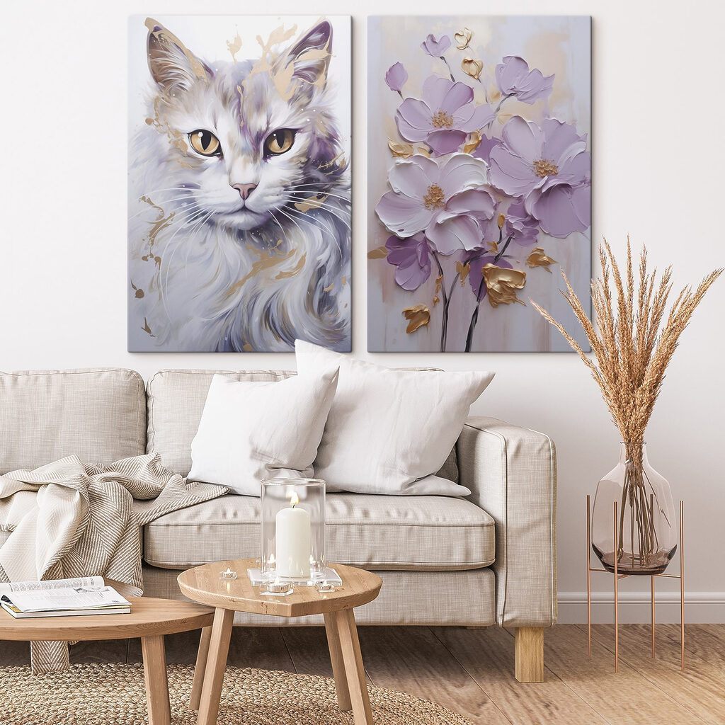 Gatto e fiori in un ambiente