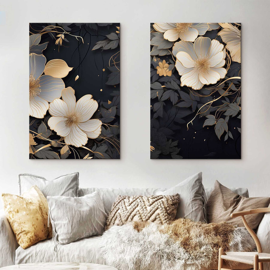Fiori tra volute eleganti in un ambiente