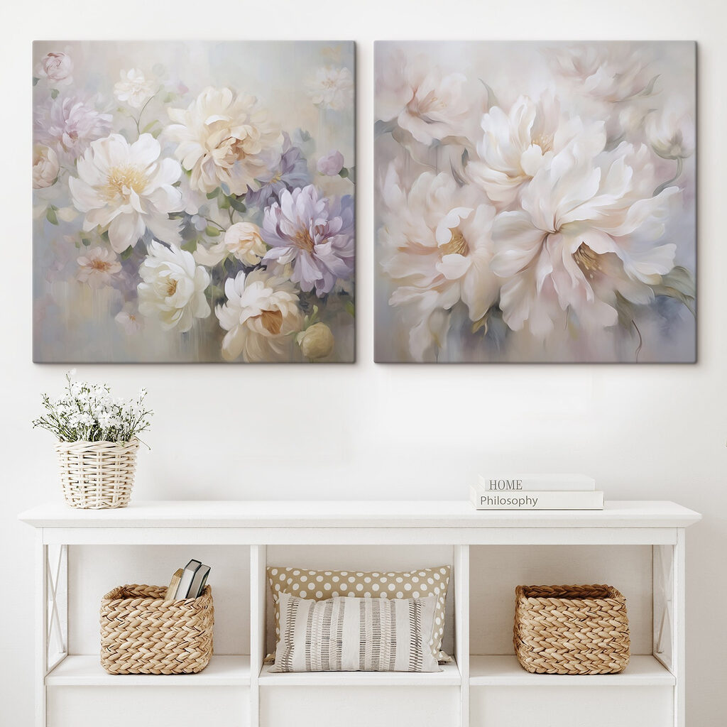 Fiori crema e lilla in un ambiente