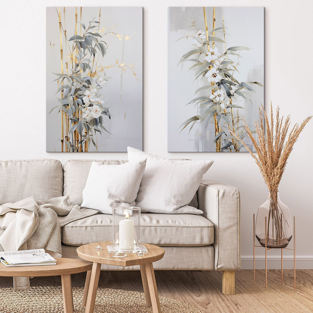Fiori lungo il bambù in un ambiente