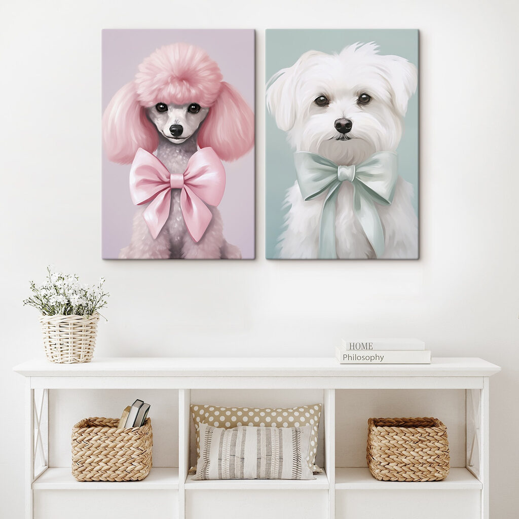 Cagnolini con fiocchi in un ambiente
