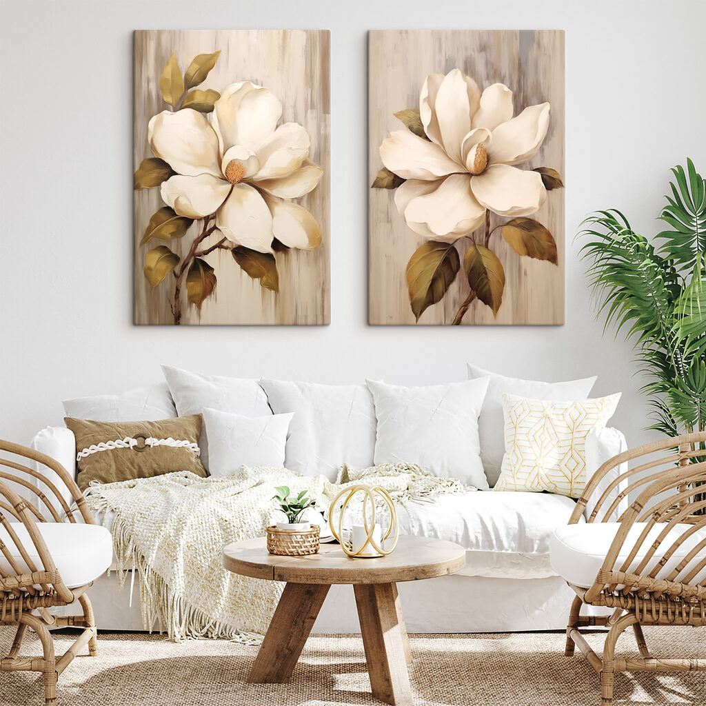 Magnolie in primo piano in un ambiente