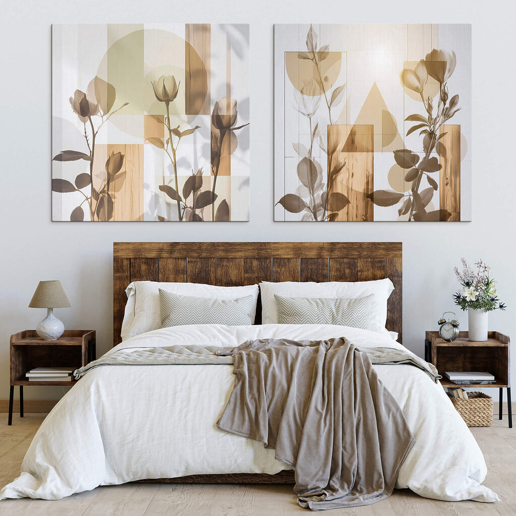 Fiori tra forme geometriche in un ambiente