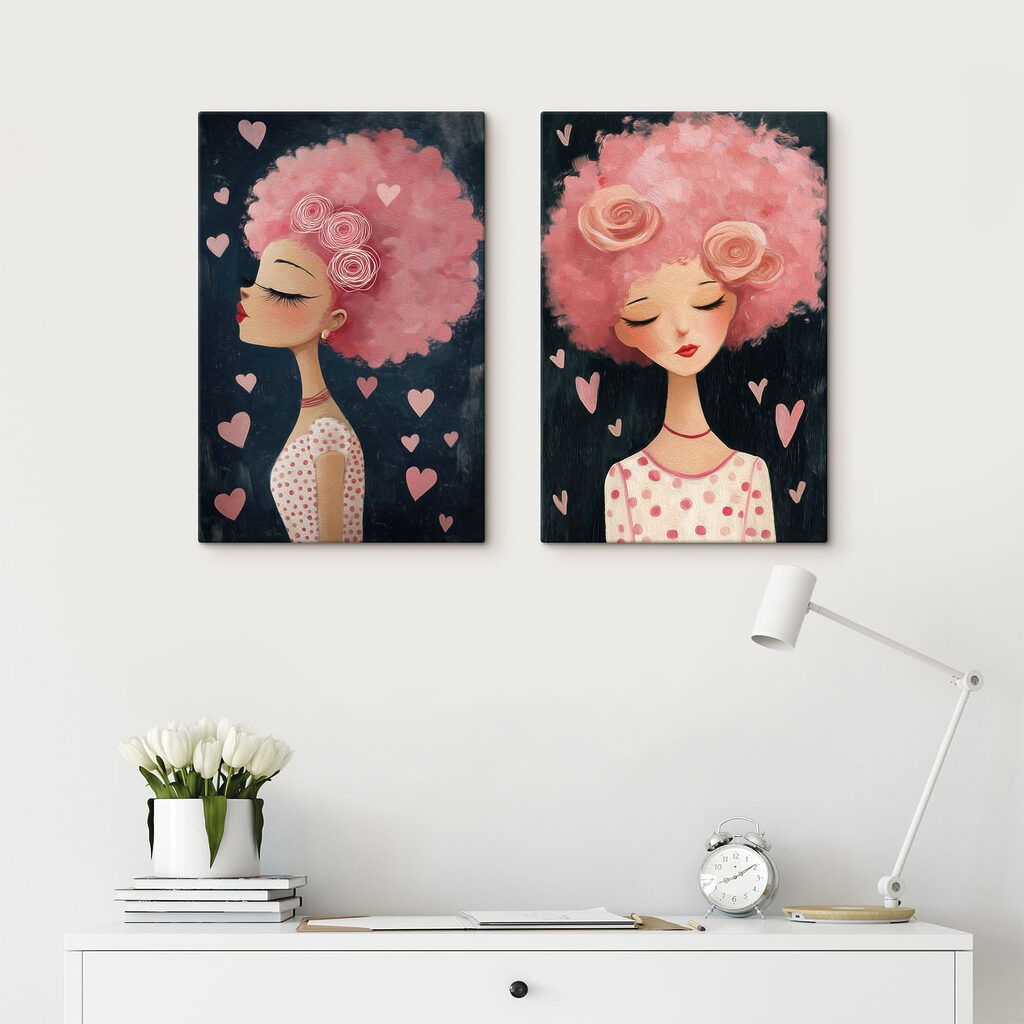 Donne dai capelli rosa in un ambiente