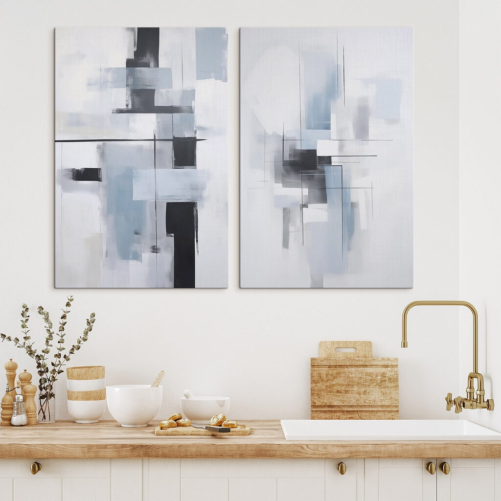 Forme astratte in grigio in un ambiente