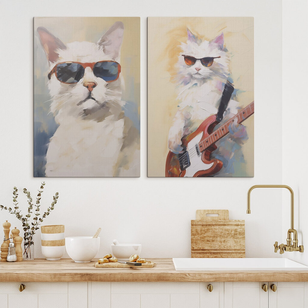 Gatto e la chitarra in un ambiente