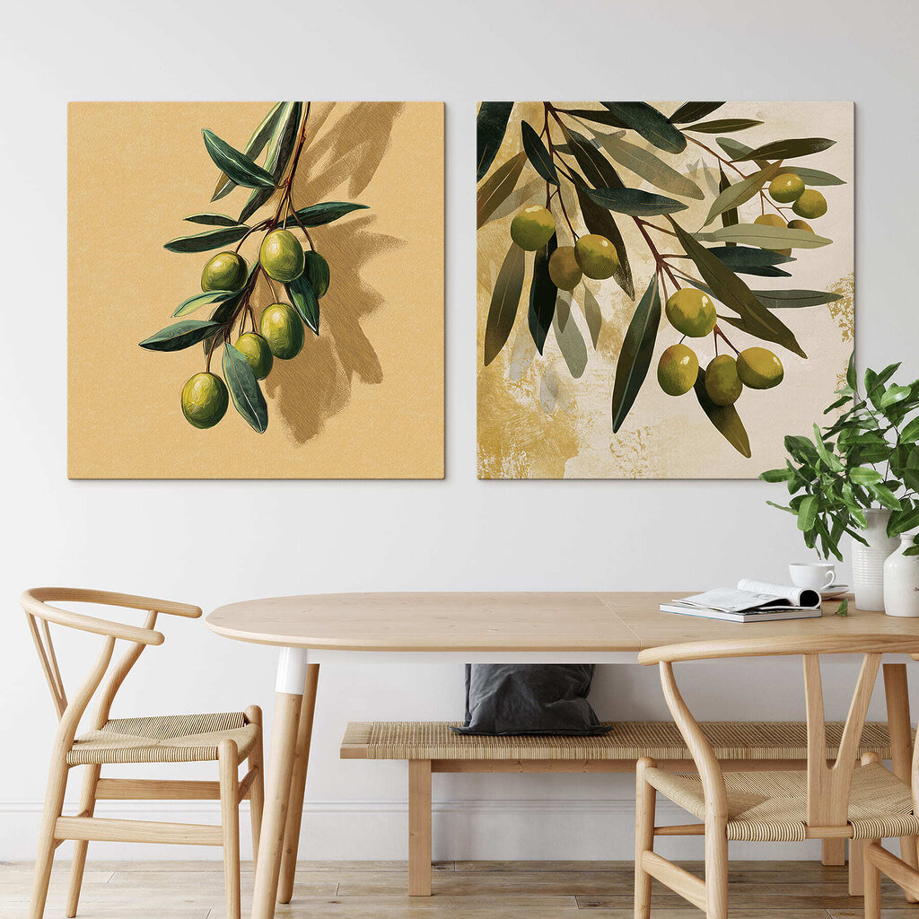 Olive appese ai rami in un ambiente