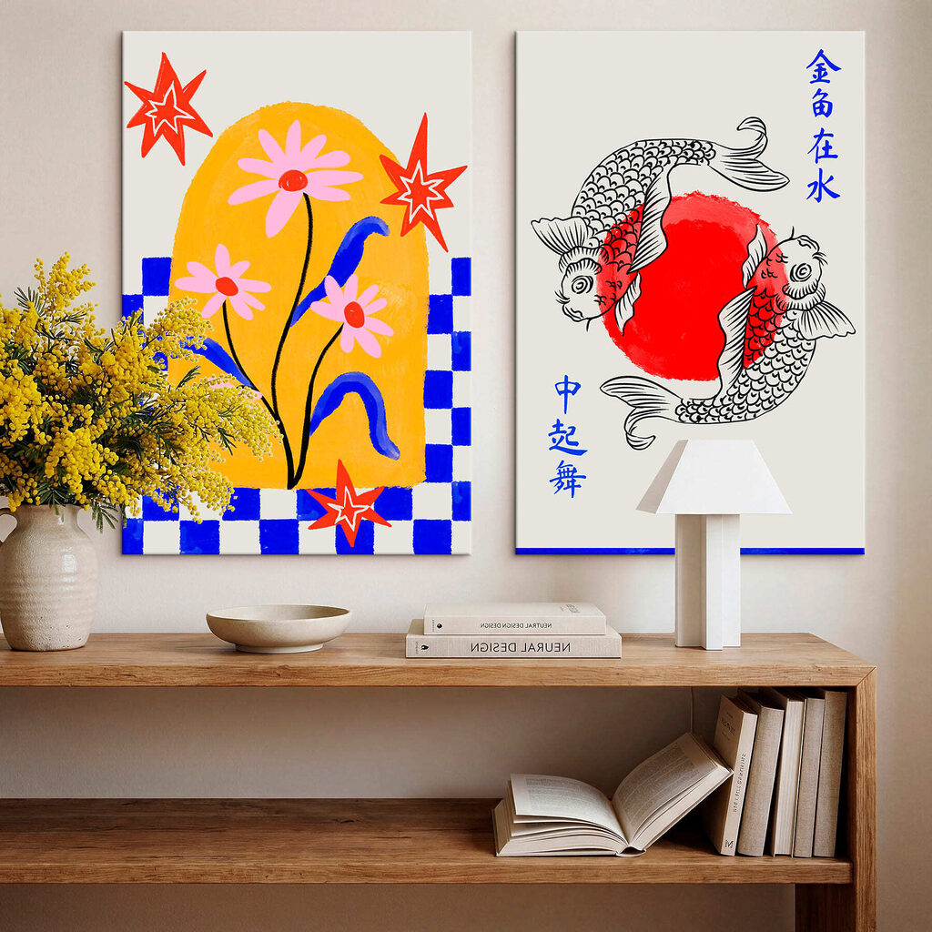 Fiori e carpe koi in un ambiente