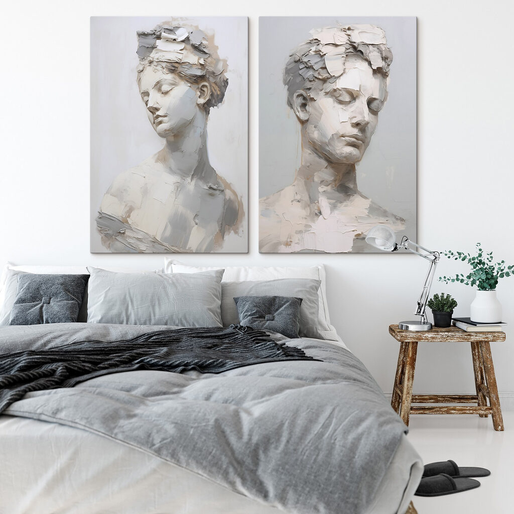 Volti come sculture in un ambiente