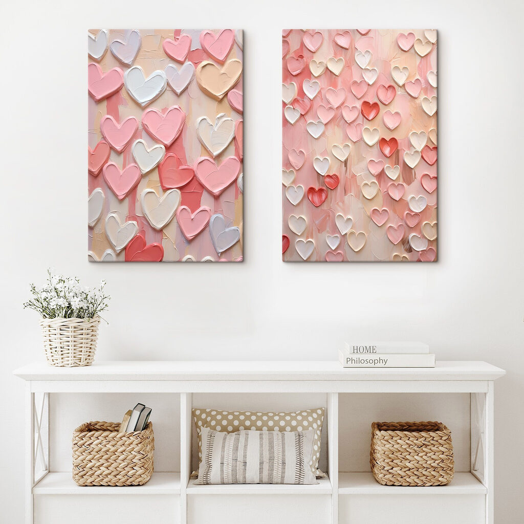 Cuori rosa e bianchi in un ambiente