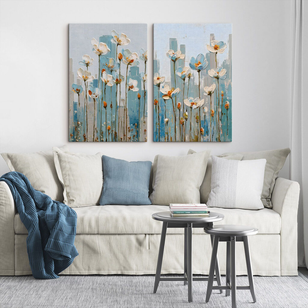 Fiori davanti al blu in un ambiente
