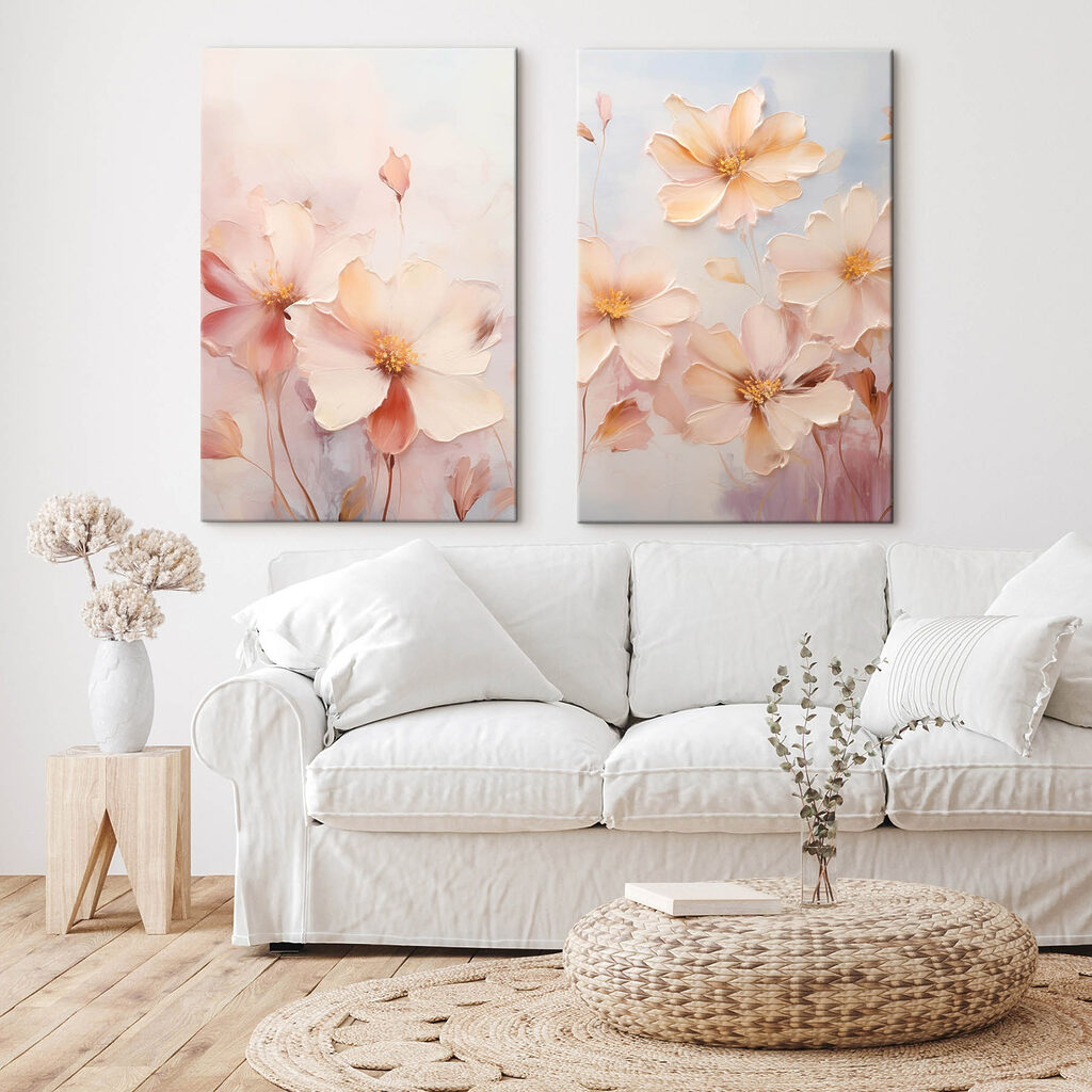 Fiori rosa su blu in un ambiente