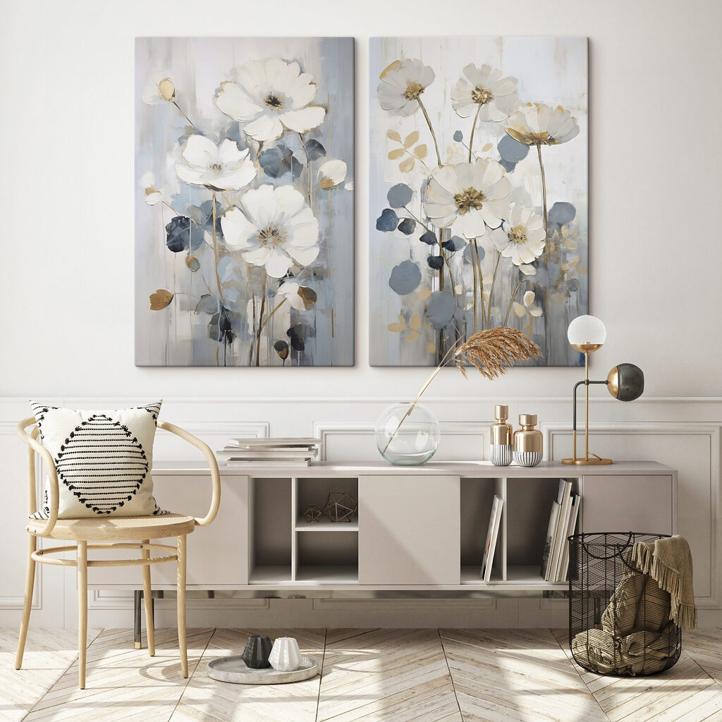 Fiori su grigio azzurro in un ambiente