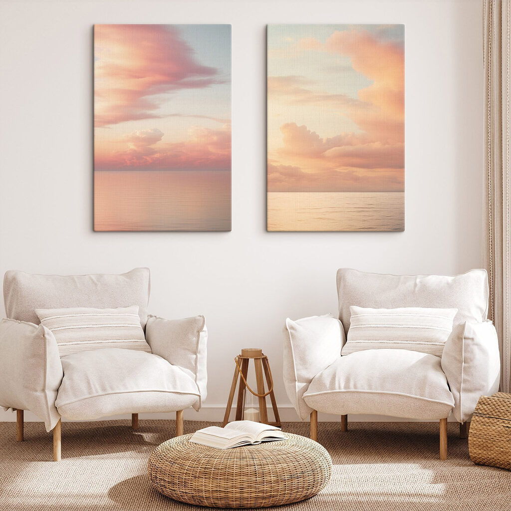 Tramonto rosa sul mare in un ambiente