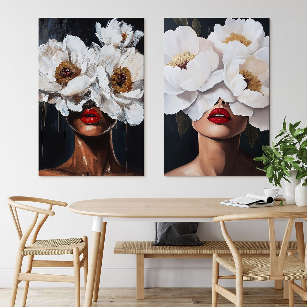 Volti dietro fiori bianchi in un ambiente