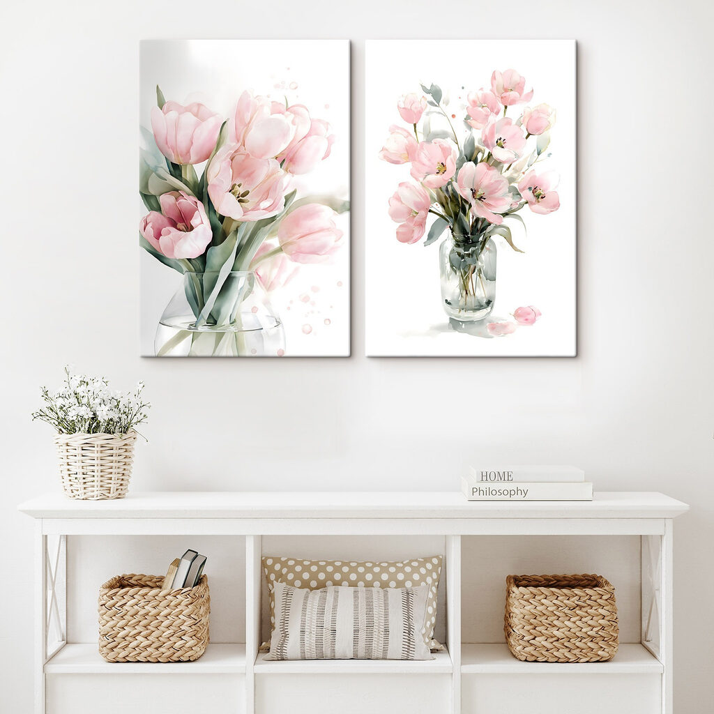 Tulipani rosa in vetro in un ambiente