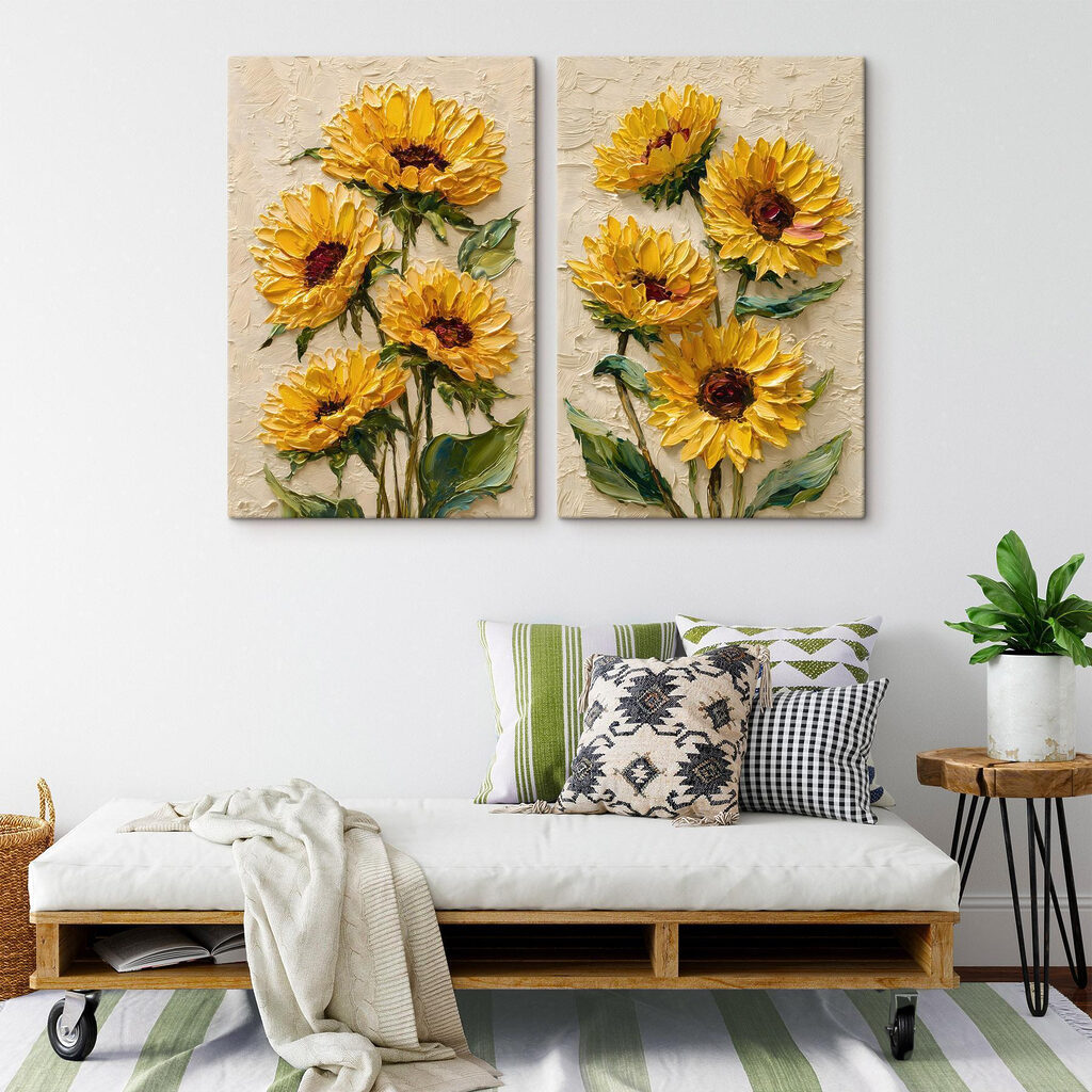 Girasoli in piena fioritura in un ambiente