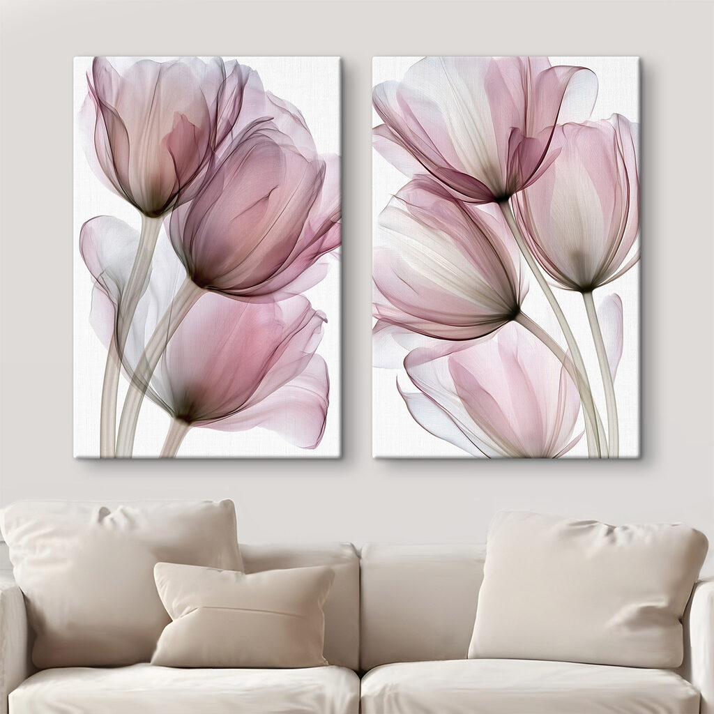 Tulipani rosa trasparenti in un ambiente