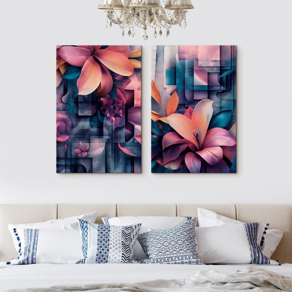 Fiori tra campiture geometriche in un ambiente