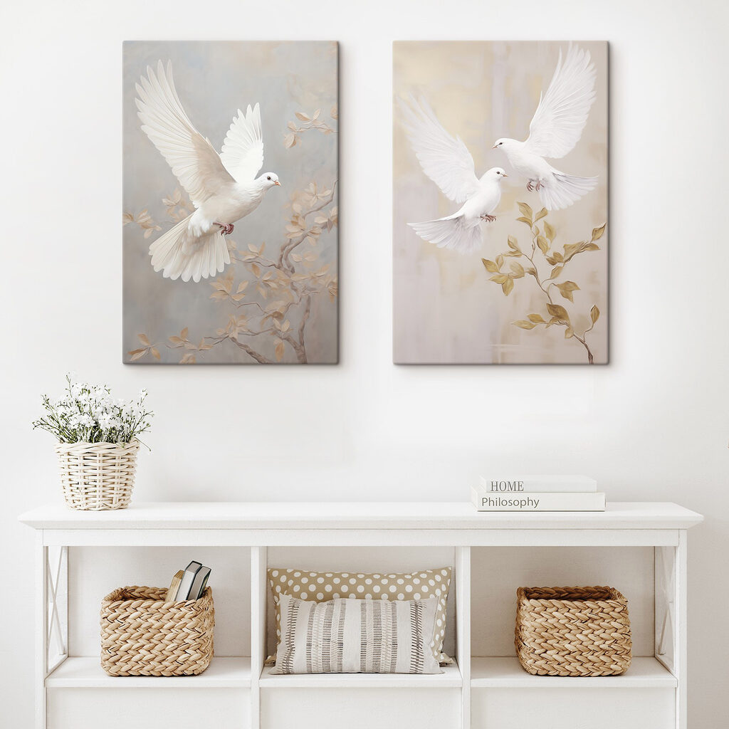 Colombe in volo in un ambiente