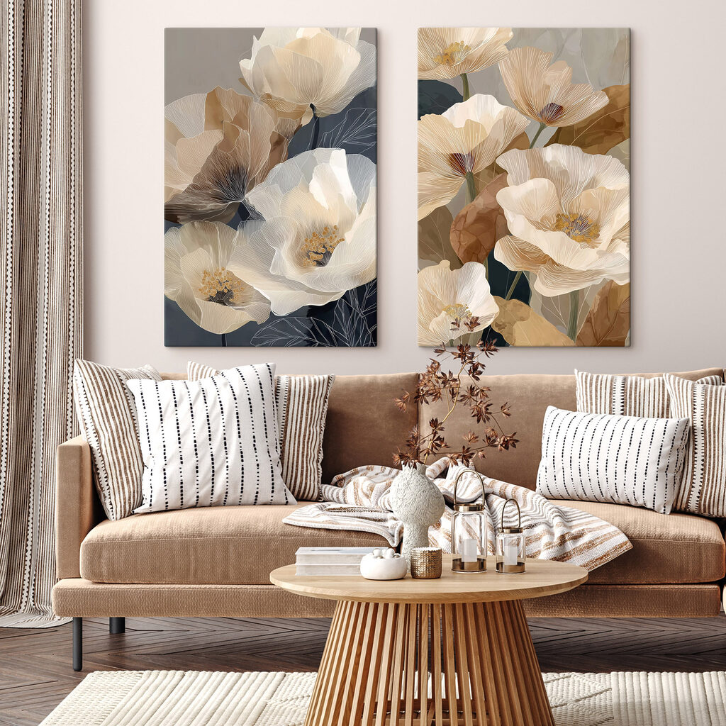 Fiori crema su grigio in un ambiente