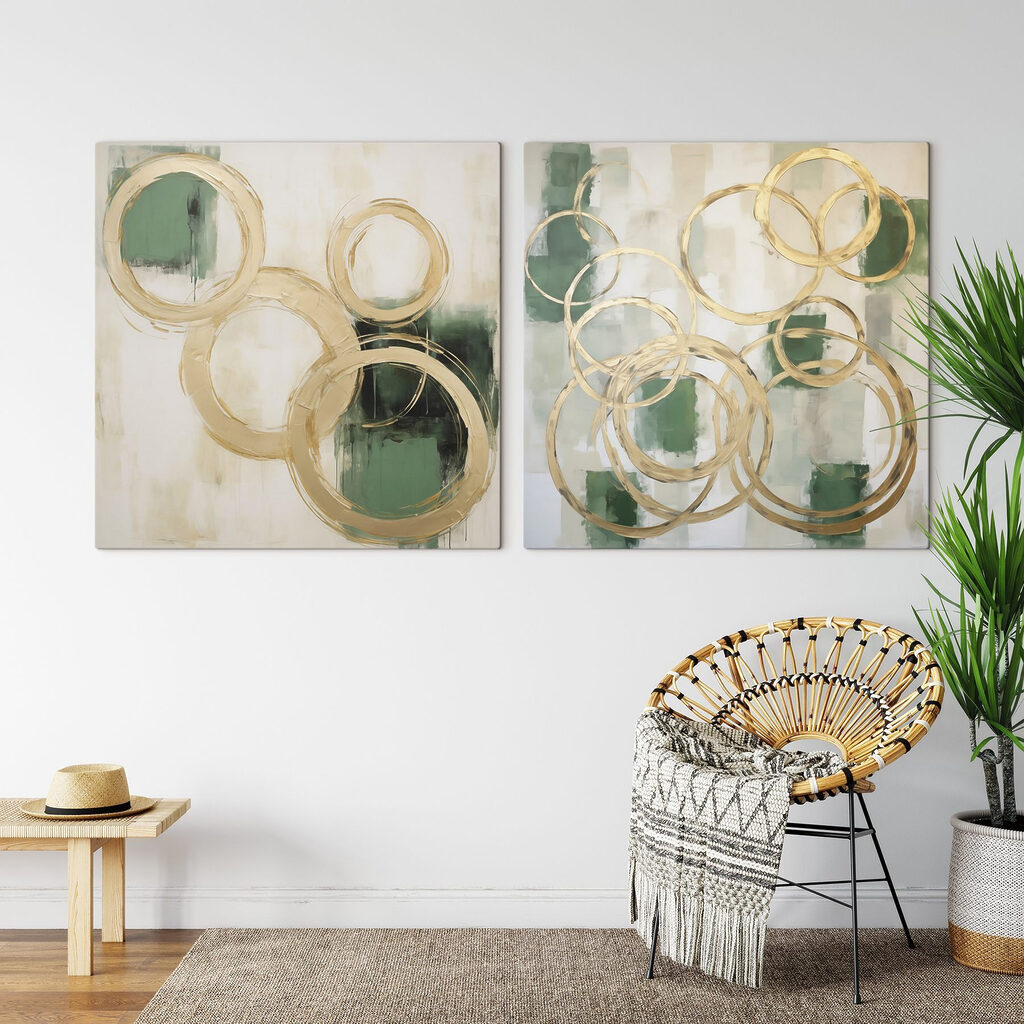 Anelli d’oro su verde in un ambiente