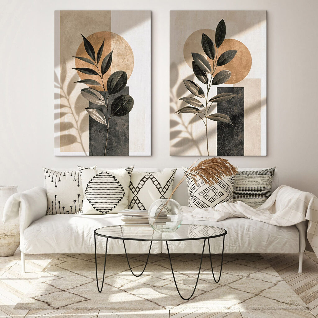 Foglie e forme geometriche in un ambiente