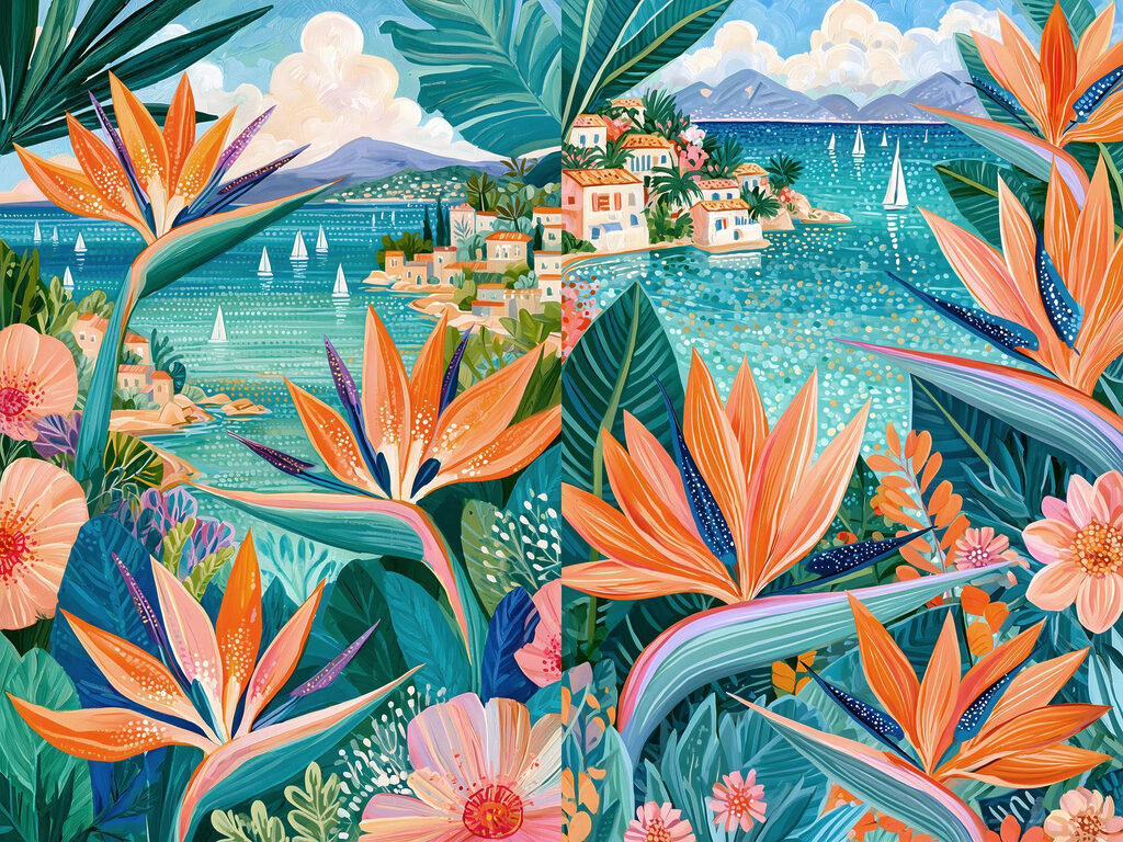 Fiori tropicali e mare — design completo