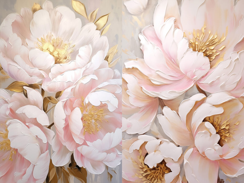 Fiori tra nuvole rosa — design completo