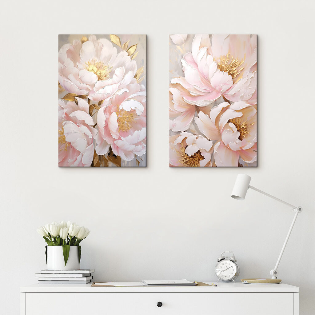 Fiori tra nuvole rosa in un ambiente
