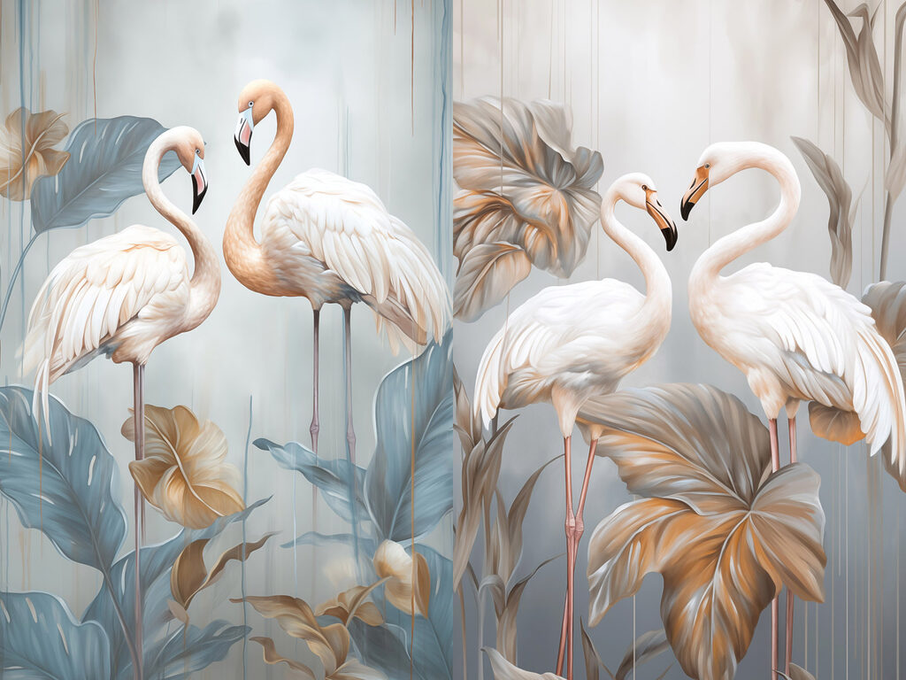 Fenicotteri tra foglie tropicali — design completo