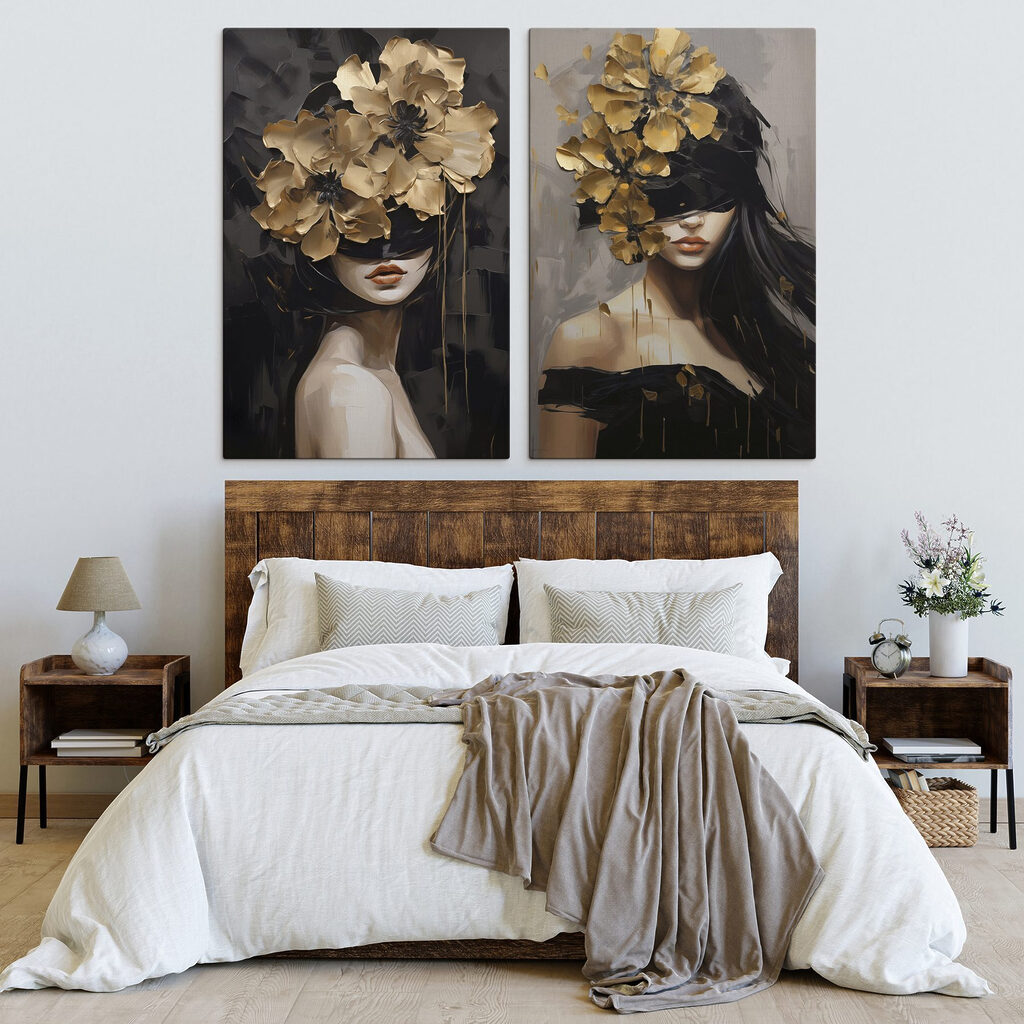 Fiori dorati sui volti — ambiente 1