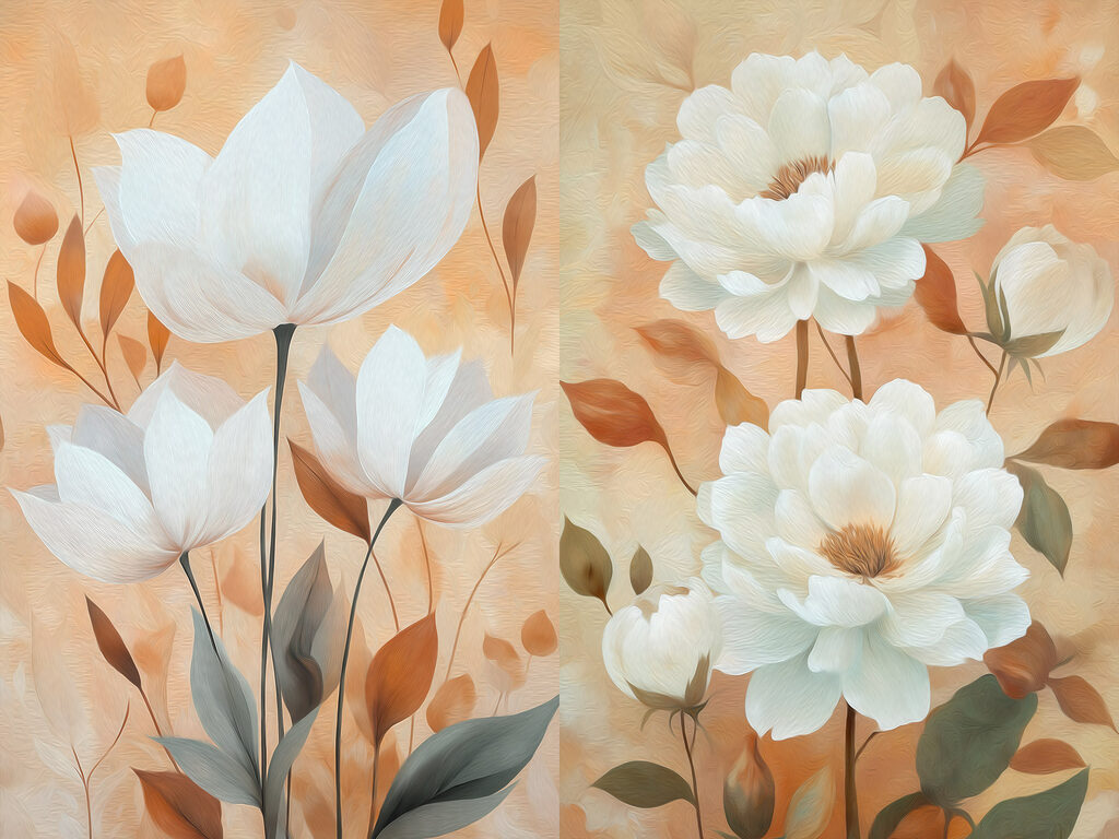 Fiori bianchi su arancio — design completo