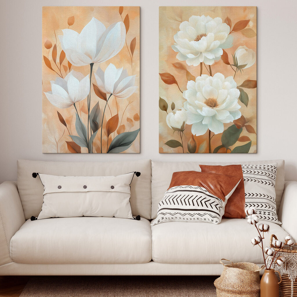 Fiori bianchi su arancio in un ambiente