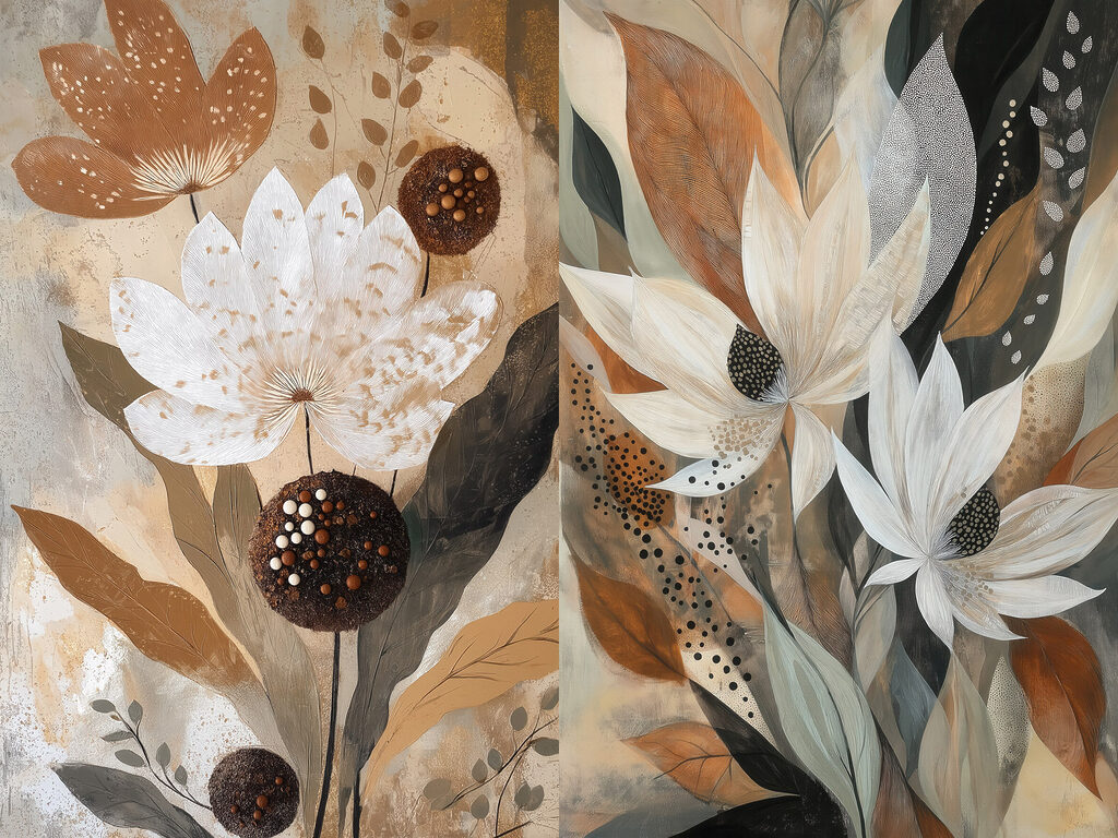 Fiori tra punti terrosi — design completo